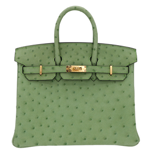Hermes25cm Birkin Vert Criquet Ostrich Gold Hardware