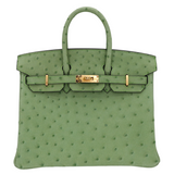 Hermes25cm Birkin Vert Criquet Ostrich Gold Hardware