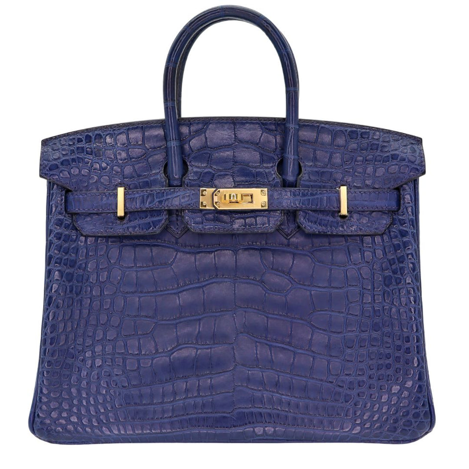 Hermes25cm Birkin Bleu Saphir Matte Alligator Gold Hardware