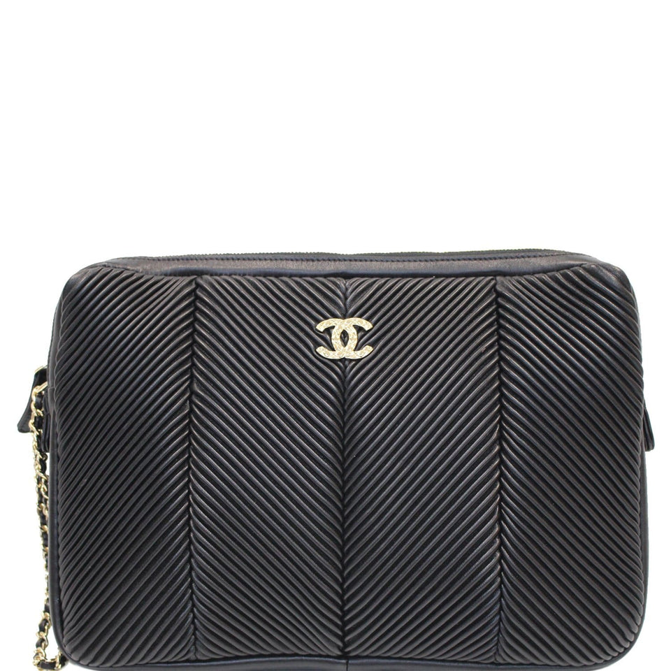Chanel Large CC Zip Chain Lambskin Leather Wristlet Clutch Black - 20% OFF