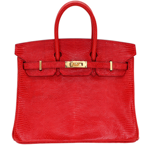 Hermes25cm Birkin Rouge Exotic Lizard Gold Hardware