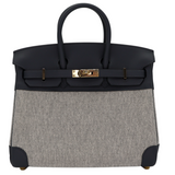 Hermes25cm Birkin Gris Misty Toile/ Swift Leather Permabrass Hardware