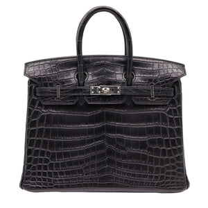 Hermes25cm Birkin Black Matte Niloticus Crocodile Palladium Hardware