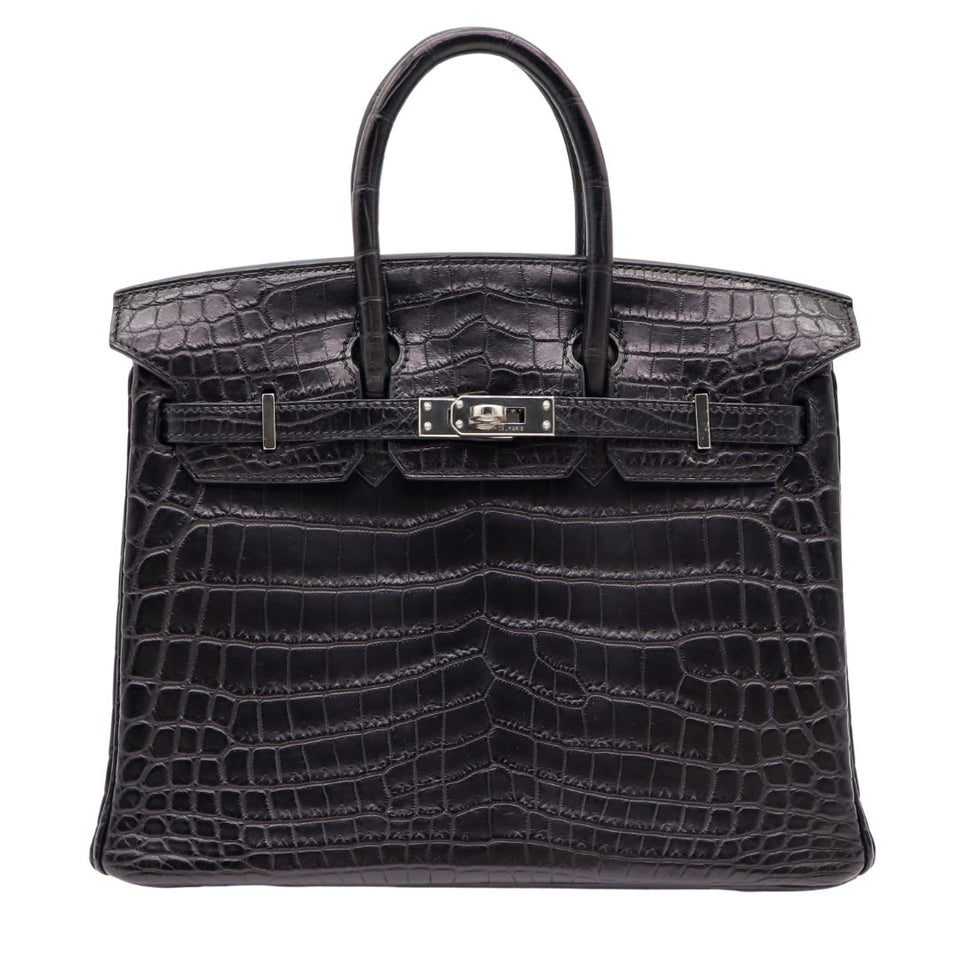 Hermes25cm Birkin Black Matte Niloticus Crocodile Palladium Hardware