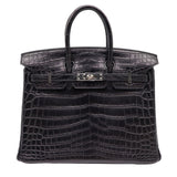 Hermes25cm Birkin Black Matte Niloticus Crocodile Palladium Hardware