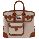 Hermes25cm Birkin Cargo Ecru/ Gold Canvas/ Swift Leather Palladium Hardware