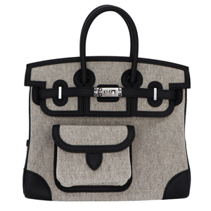 Hermes25cm Birkin Cargo Ecru/ Black Canvas/ Swift Leather Palladium Hardware