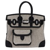 Hermes25cm Birkin Cargo Ecru/ Black Canvas/ Swift Leather Palladium Hardware