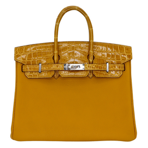 Hermes25cm Birkin Touch Jaune Ambre Togo Leather/ Niloticus Crocodile Palladium Hardware
