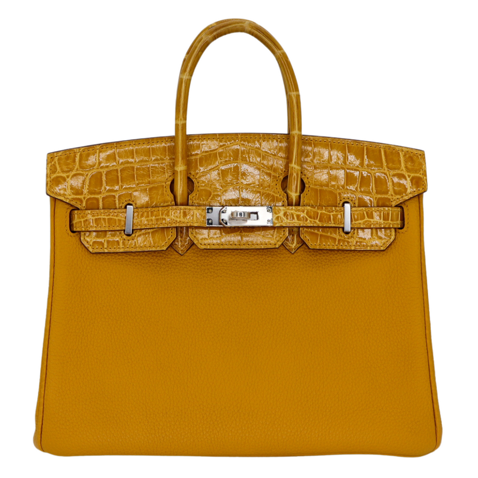 Hermes25cm Birkin Touch Jaune Ambre Togo Leather/ Niloticus Crocodile Palladium Hardware