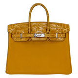 Hermes25cm Birkin Touch Jaune Ambre Togo Leather/ Niloticus Crocodile Palladium Hardware