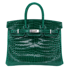 Hermes25cm Birkin Vert Emeraude Shiny Porosus Crocodile Palladium Hardware