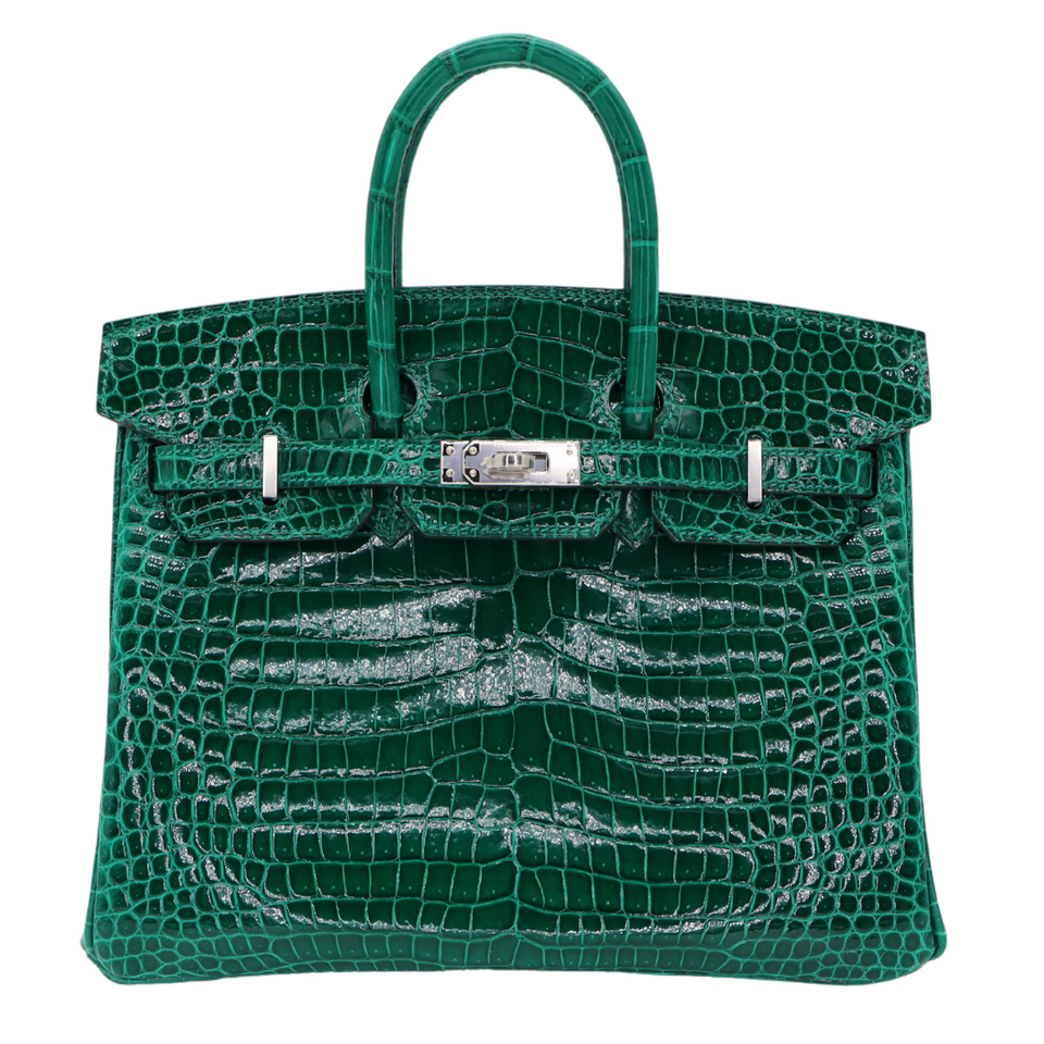 Hermes25cm Birkin Vert Emeraude Shiny Porosus Crocodile Palladium Hardware