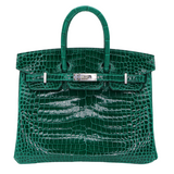 Hermes25cm Birkin Vert Emeraude Shiny Porosus Crocodile Palladium Hardware