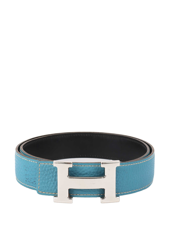 Hermes Bleu Jean/Noir Leather H Belt.