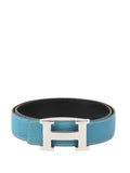 Hermes Bleu Jean/Noir Leather H Belt.