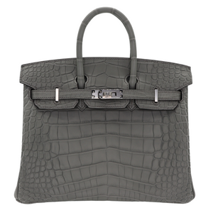 Hermes25cm Birkin Gris Cement Matte Alligator Palladium Hardware