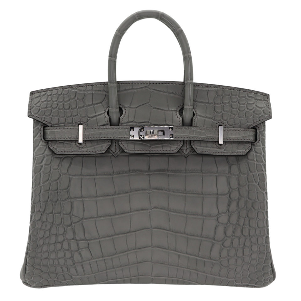 Hermes25cm Birkin Gris Cement Matte Alligator Palladium Hardware