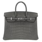 Hermes25cm Birkin Gris Cement Matte Alligator Palladium Hardware