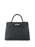 Hermes Kelly 35 Black Sombrero Leather PHW.