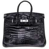 Hermes25cm Birkin Black Shiny Porosus Crocodile Diamond Hardware