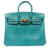 Hermes25cm Birkin Bleu Paon Matte Alligator Gold Hardware