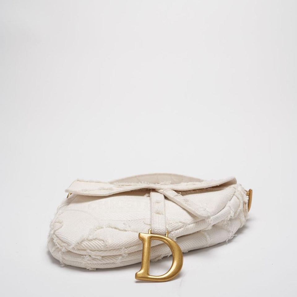 Dior Saddle Bag Camouflage White Canvas Medium Handbag with Gold Hardware 2020