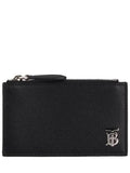 Luxury Burberry TB Logo Zipper Calfskin Card Wallet Black