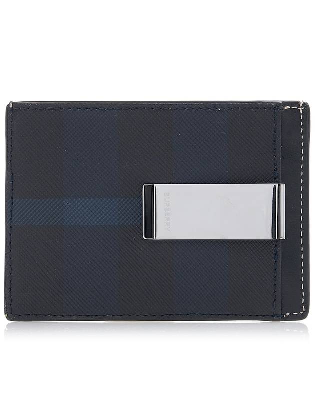 Luxury Burberry Check Print Money Clip Card Wallet Navy