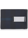 Luxury Burberry Check Print Money Clip Card Wallet Navy