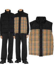 Luxury Burberry Check Panel Reversible Vest Beige