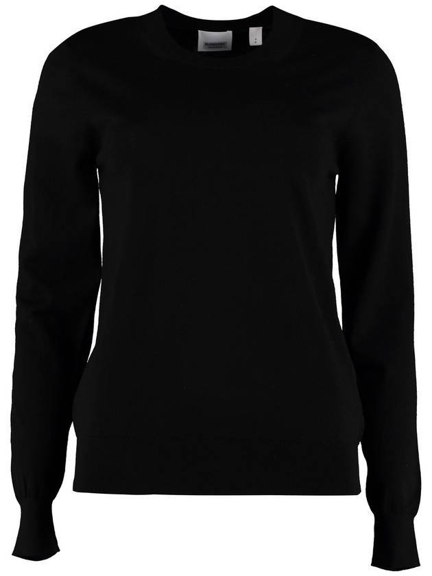 Luxury Burberry Check Patch Merino Wool Knit Top Black