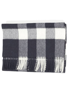 Luxury Burberry Gingham Check Fringe Muffler Navy