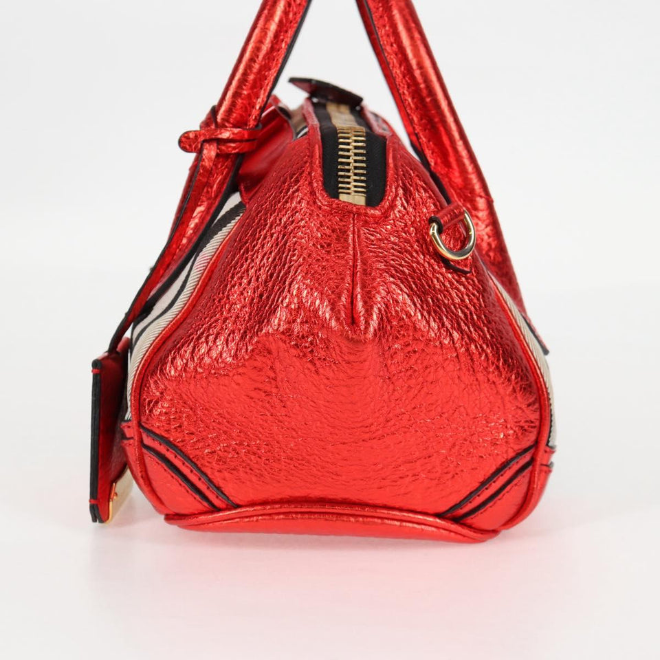 Burberry Nova Check Red Leather Handbag ( )