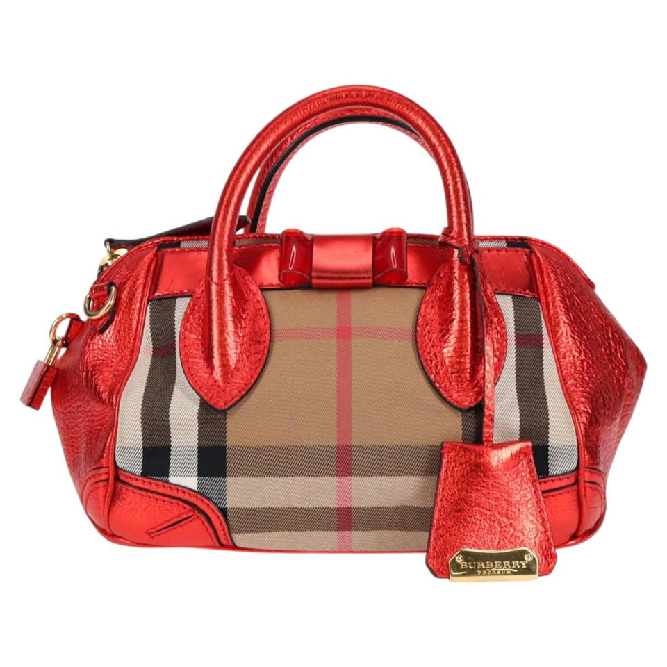 Burberry Nova Check Red Leather Handbag ( )