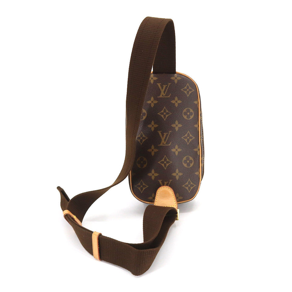 Louis Vuitton Monogram Pochette Gange Body Bag Brown Gold Metal Fittings