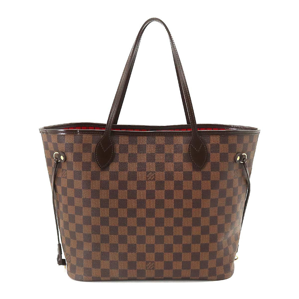 Louis Vuitton Damier Neverfull MM Tote Bag Ebene Brown Cerise Gold Metal Fittings