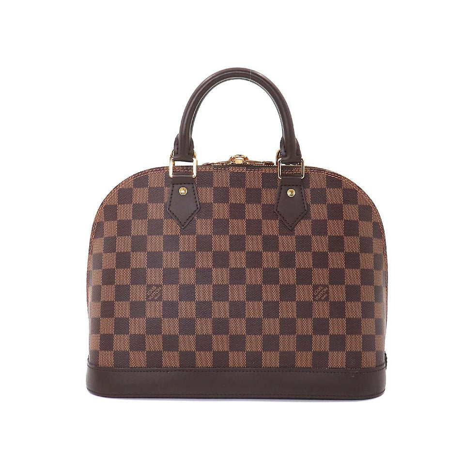 Louis Vuitton Damier Alma PM Hand Bag Ebene Brown Gold Metal Fittings