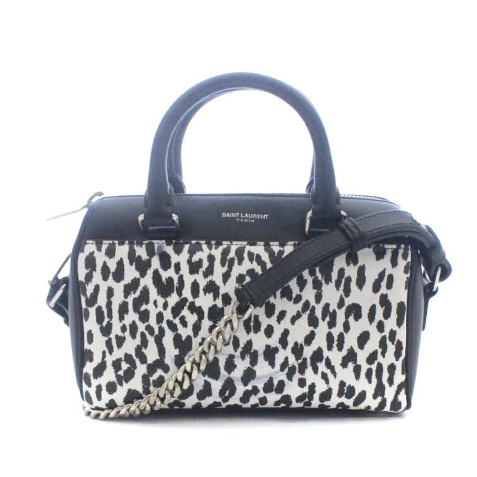 Saint Laurent- Paris Chain Shoulder Bag Baby Duffle Black White Leather