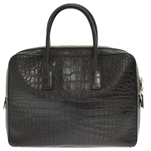 Saint Laurent- Paris Museum Crocodile Embossed Briefcase Leather Black