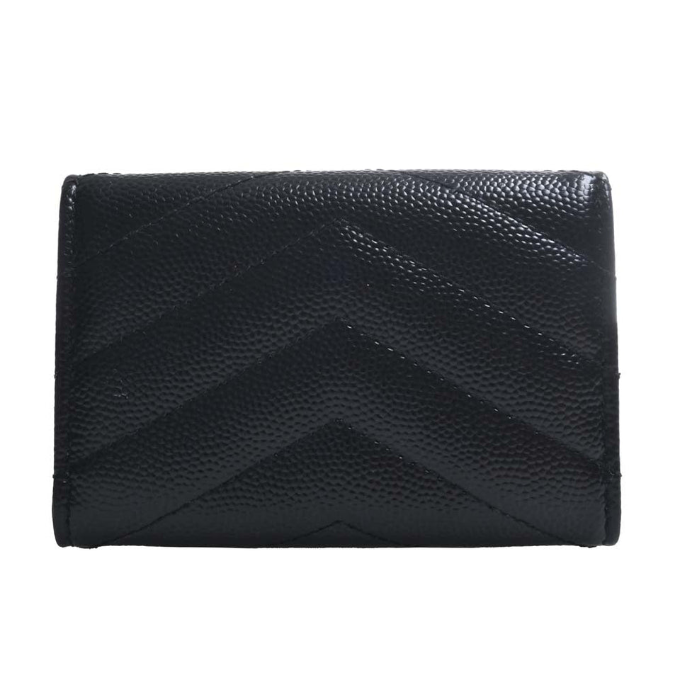 Saint Laurent- Leather Tiny Wallet Tri-fold Compact Wallet Black