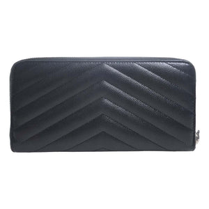 Saint Laurent- Leather Round Zipper Long Wallet Black