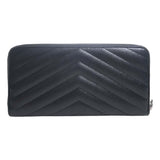 Saint Laurent- Leather Round Zipper Long Wallet Black