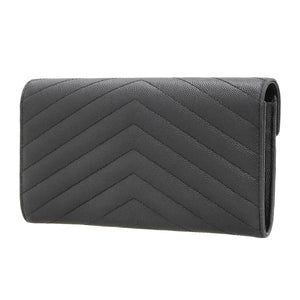 Saint Laurent- Leather V-stitch Bi-fold Long Wallet Black