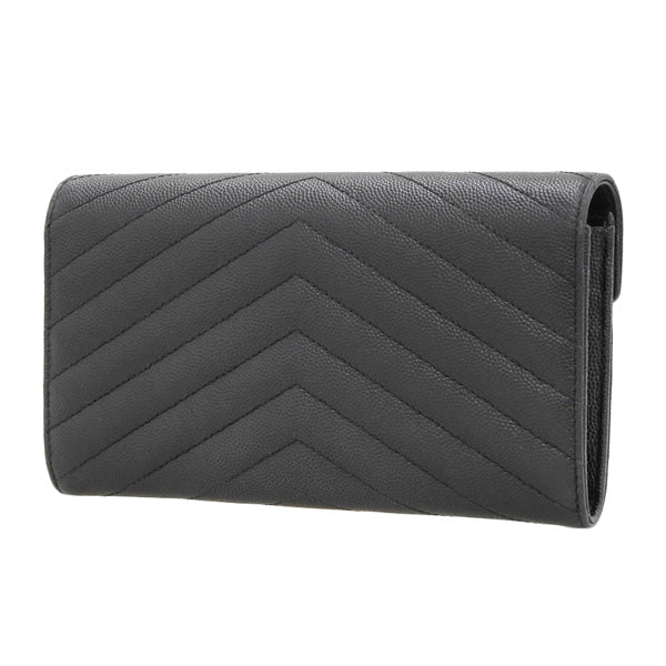 Saint Laurent- Leather V-stitch Bi-fold Long Wallet Black