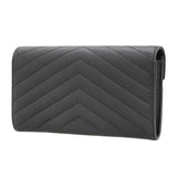 Saint Laurent- Leather V-stitch Bi-fold Long Wallet Black