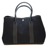 Hermes Garden Party PM Tote Bag Canvas Toile Ash Leather Black