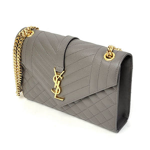 Saint Laurent- Envelope Chain Shoulder Bag Medium Grey