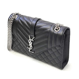 Saint Laurent- Envelope Medium Chain Shoulder Bag Black Silver