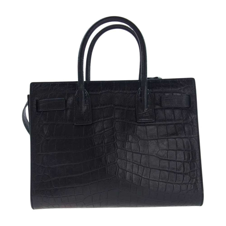 Saint Laurent- Shoulder Bag Jour Baby Crocodile Embossed Handbag Black